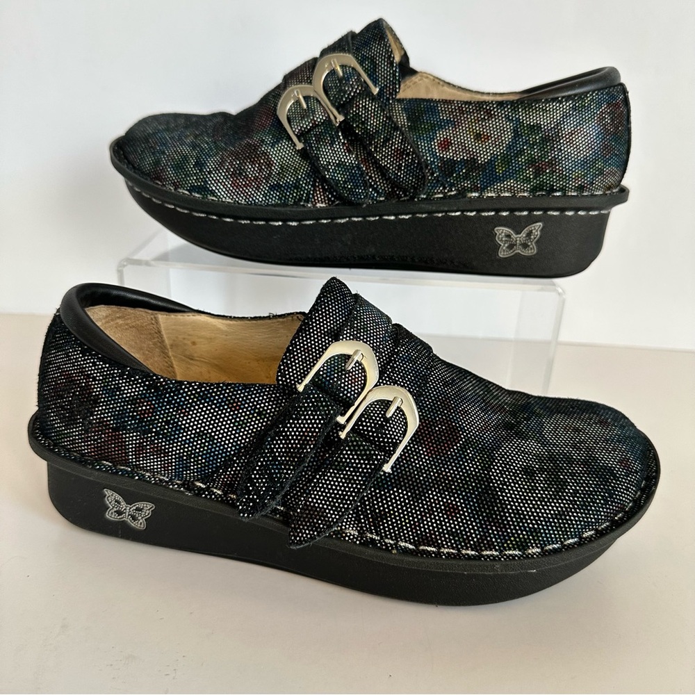Alegria Black Multicolor Floral Slip On Comfort Clogs EU 38 US 7.5 Support‎